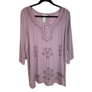 Soft Surroundings Women Tunic Blouse Plus Sz 1X Lite Purple Embroidered Sequins